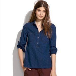 Madewell Chambray Denim Polka Dot Long Sleeve Top Fall